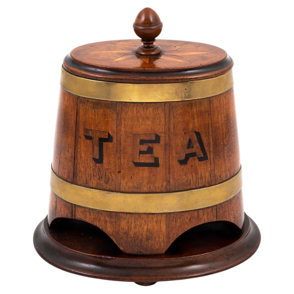 Antique Early Victorian Tea Caddy in Coopered Barrel Form C. 1940