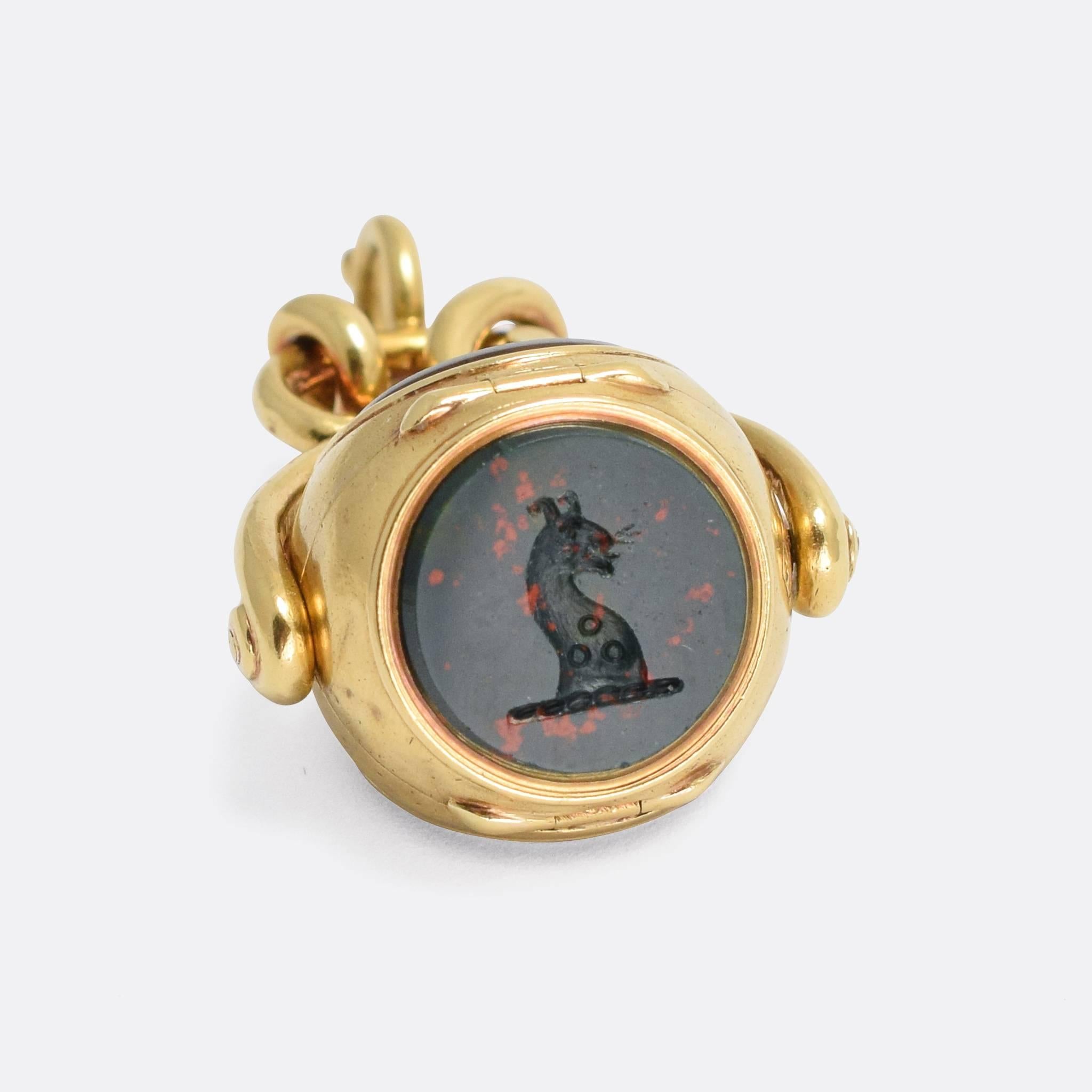 Antique Early Victorian Three Seal Spinner Locket Fob Necklace In Good Condition In Sale, Cheshire