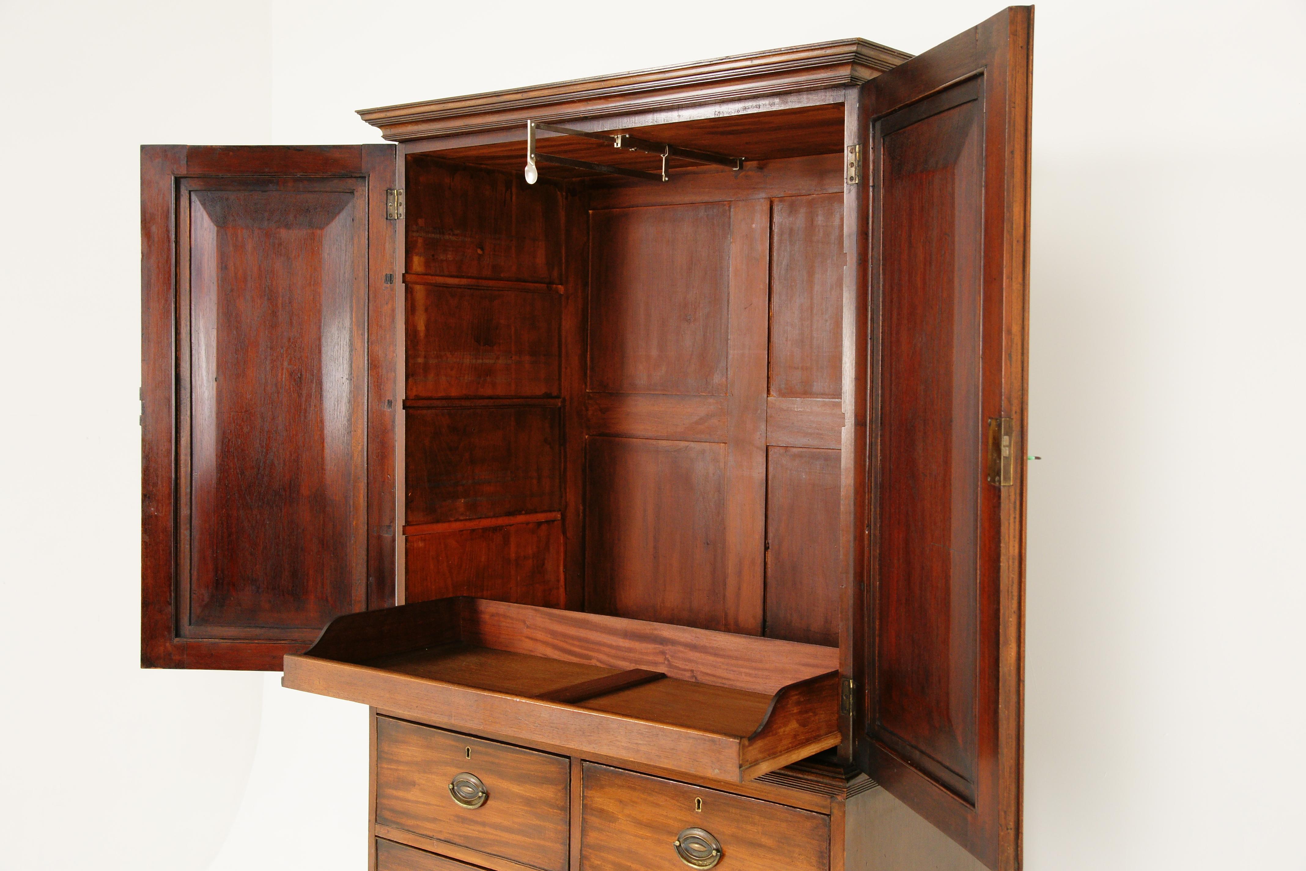 Scottish Antique Early Victorian Walnut Linen Press, Gents Dresser, Scotland, 1830