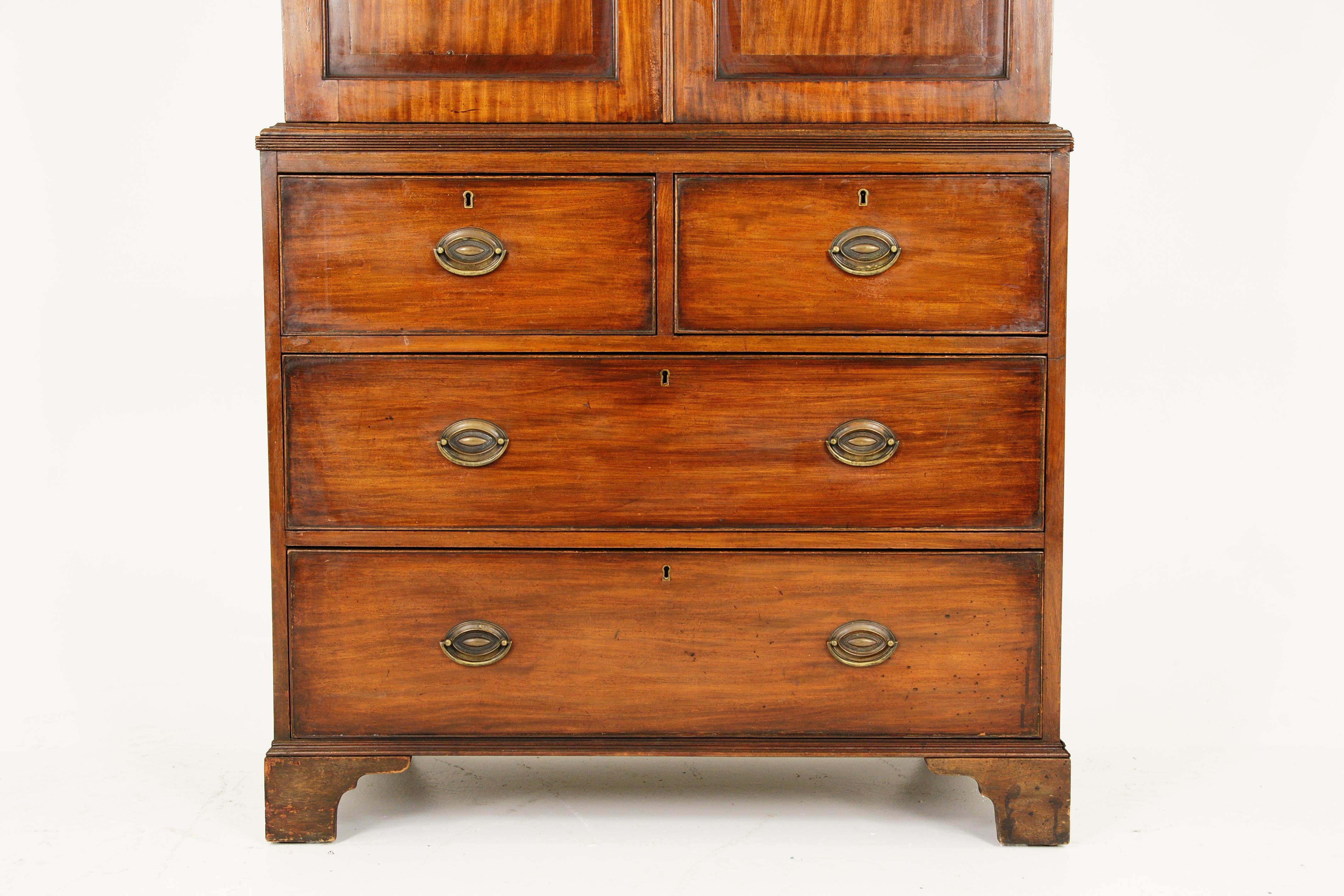 Hand-Crafted Antique Early Victorian Walnut Linen Press, Gents Dresser, Scotland, 1830