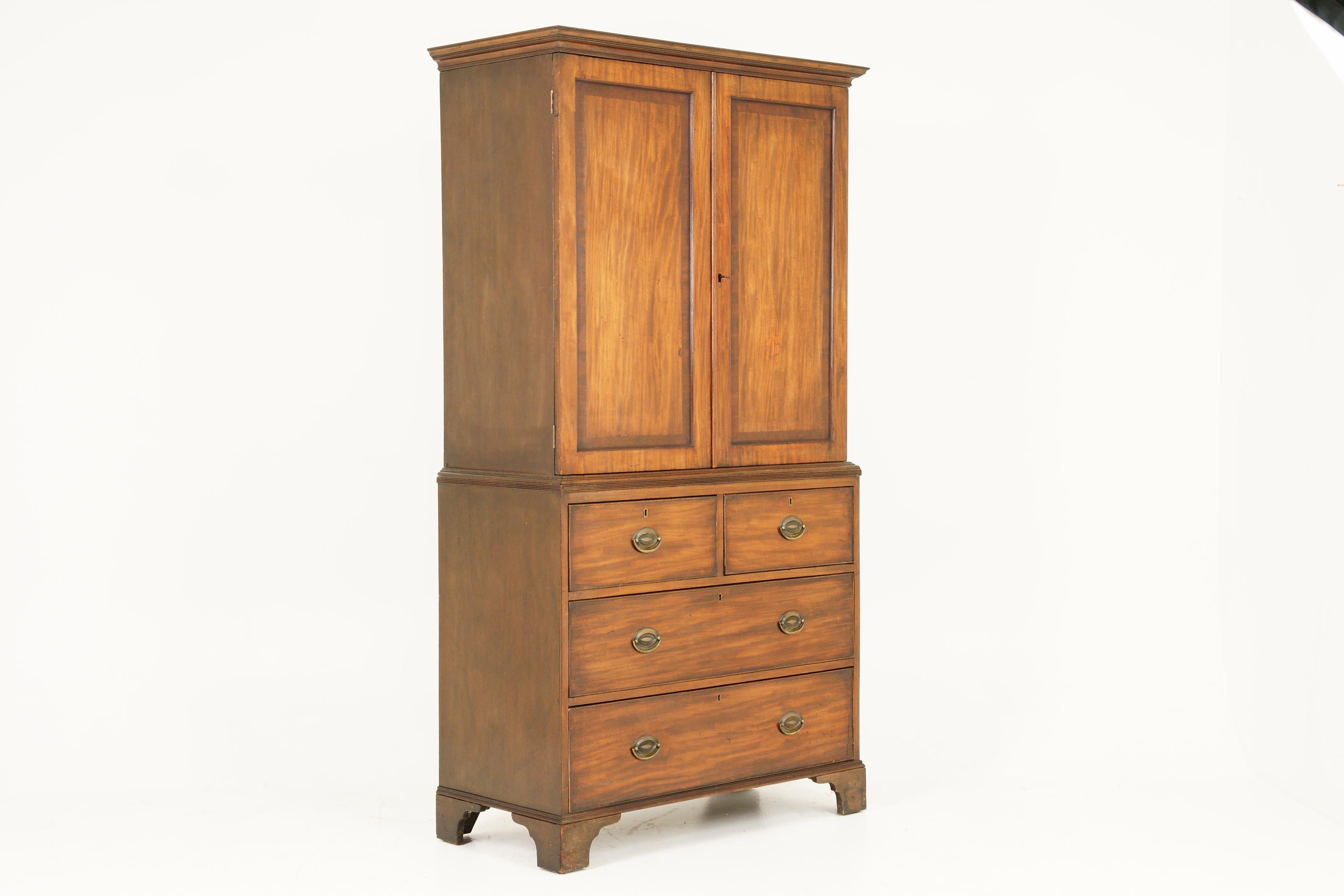 Mid-19th Century Antique Early Victorian Walnut Linen Press, Gents Dresser, Scotland, 1830