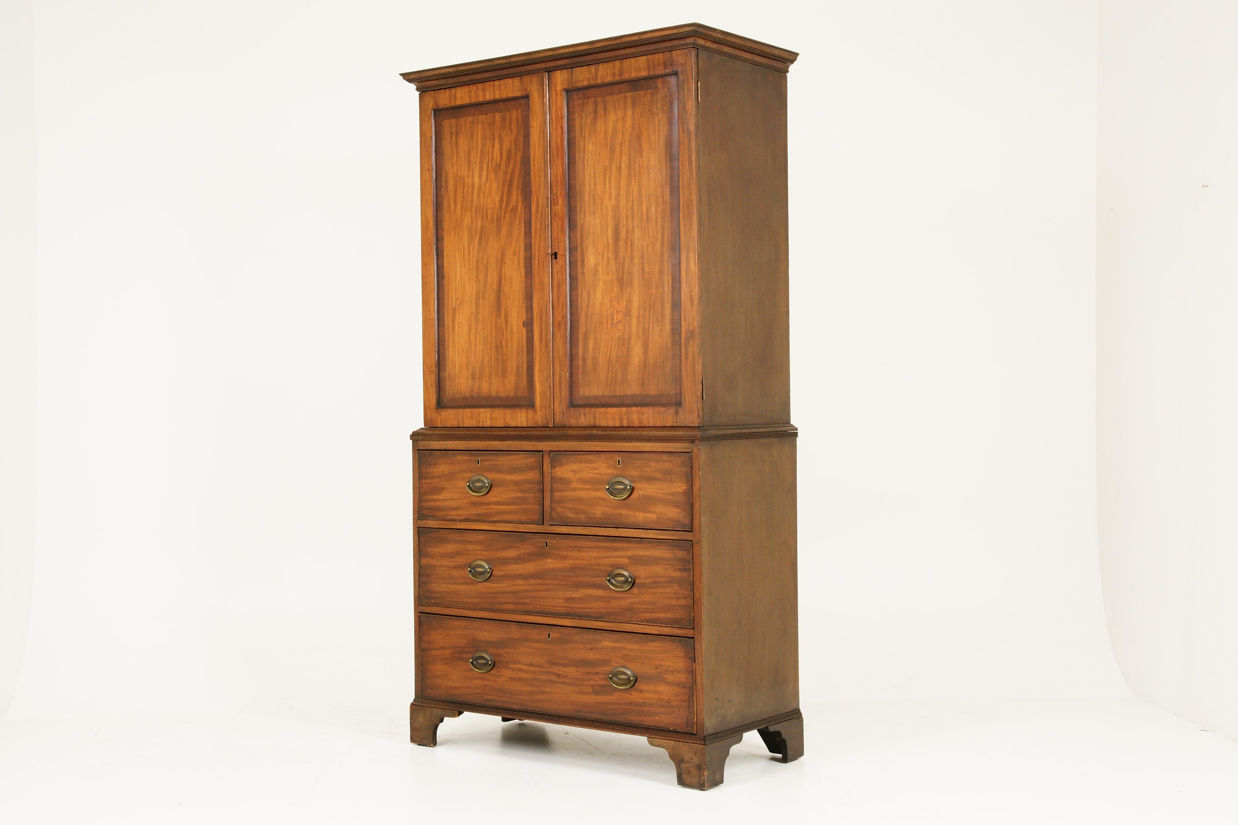 Antique Early Victorian Walnut Linen Press, Gents Dresser, Scotland, 1830 1