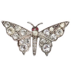 Antique Early Victorian White Paste Butterfly Brooch
