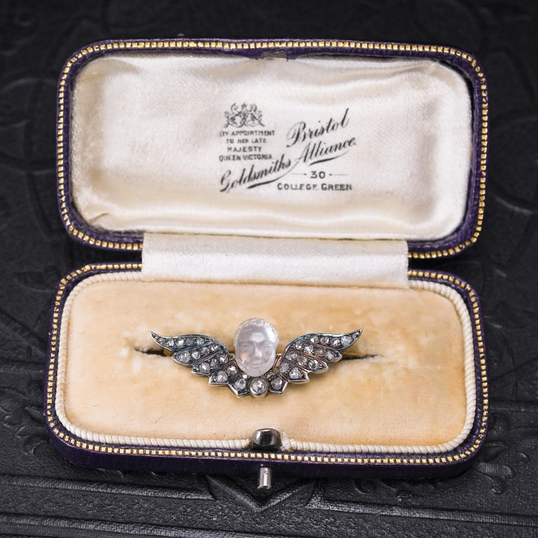 Antique Early Victorian Winged Man-in-the-Moonstone Brooch For Sale at ...