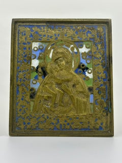 Antique early XIXc Russian Orthodox Vladimir Mother of God Travelling Icon