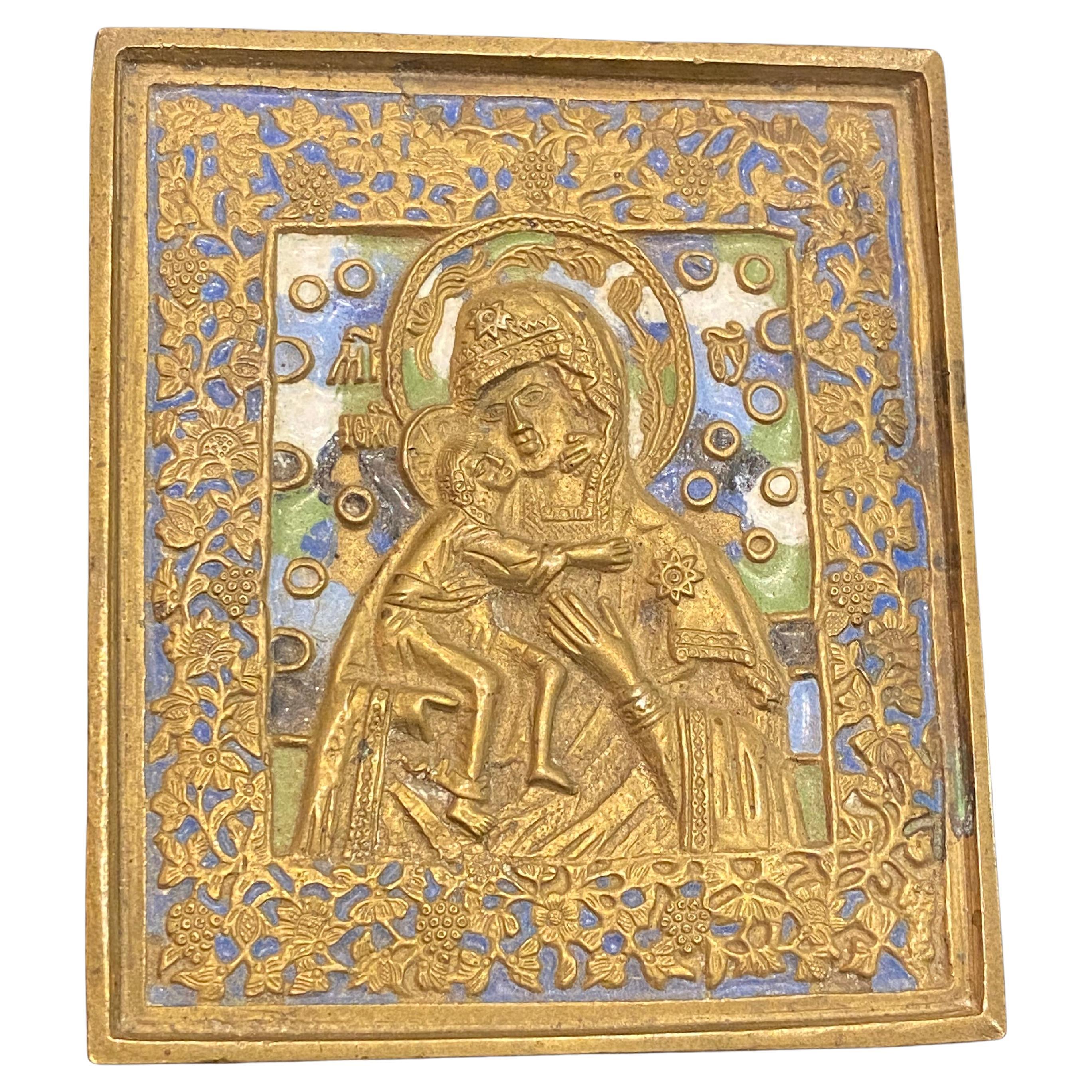 Antique early XIXc Russian Orthodox Vladimir Mother of God Travelling Icon