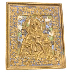 Antique early XIXc Russian Orthodox Vladimir Mother of God Travelling Icon