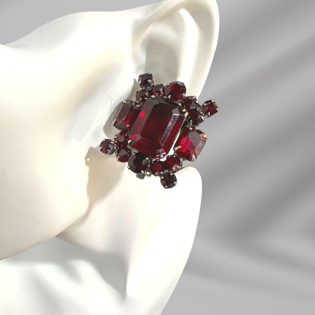 Antique Earring Multi-Shape Red Cut Glass Clip on Earrings In Excellent Condition In Jacksonville, FL