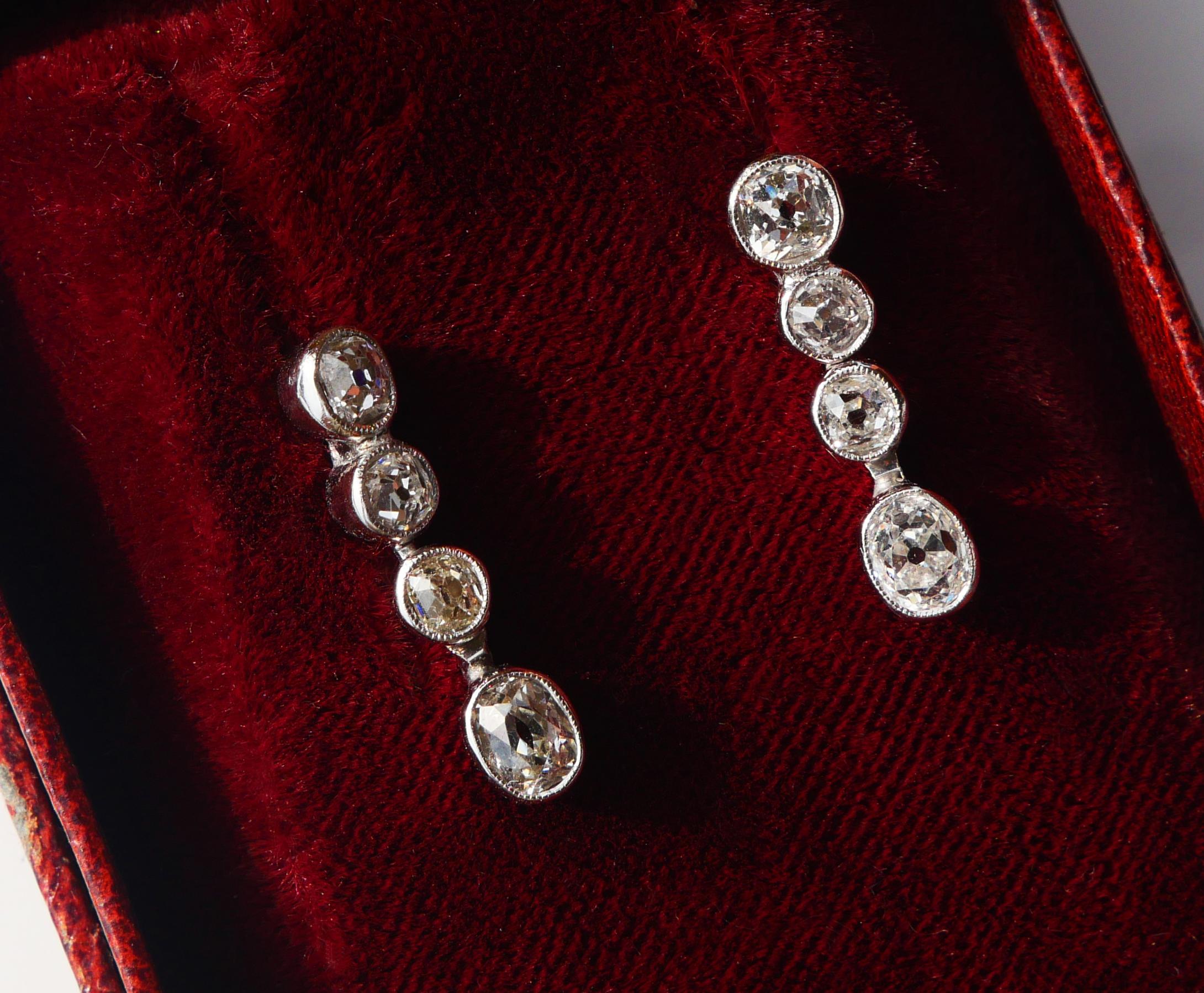 Antike Ohrringe 1,5ctw  Diamanten massives 18K Weißgold / 2,72gr (Art déco)