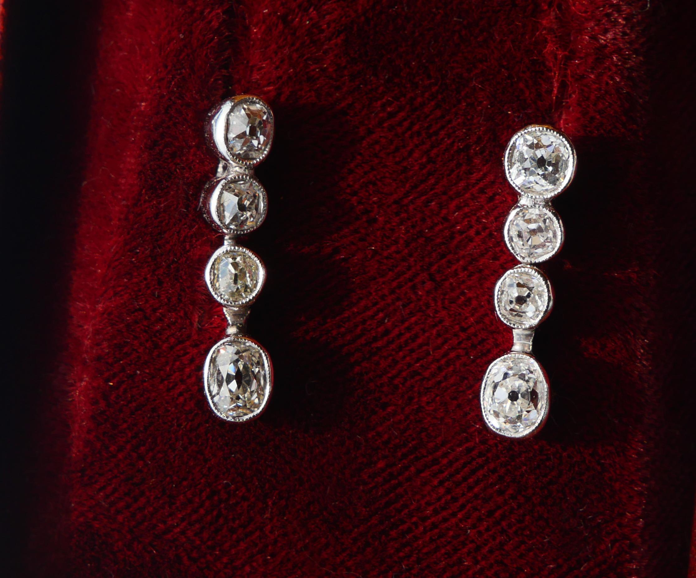 Antike Ohrringe 1,5ctw  Diamanten massives 18K Weißgold / 2,72gr (Alteuropäischer Schliff)