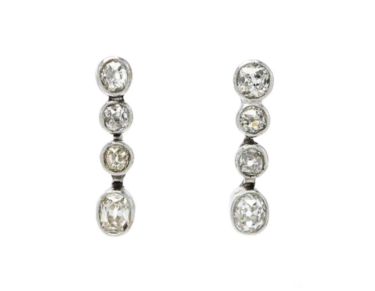 Antike Ohrringe 1,5ctw  Diamanten massives 18K Weißgold / 2,72gr 1
