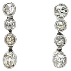 Antike Ohrringe 1,5ctw  Diamanten massives 18K Weißgold / 2,72gr