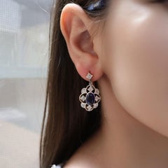 Pendientes Antiguos Oro 18kt y Platino con Zafiros Sintéticos y Diamantes
