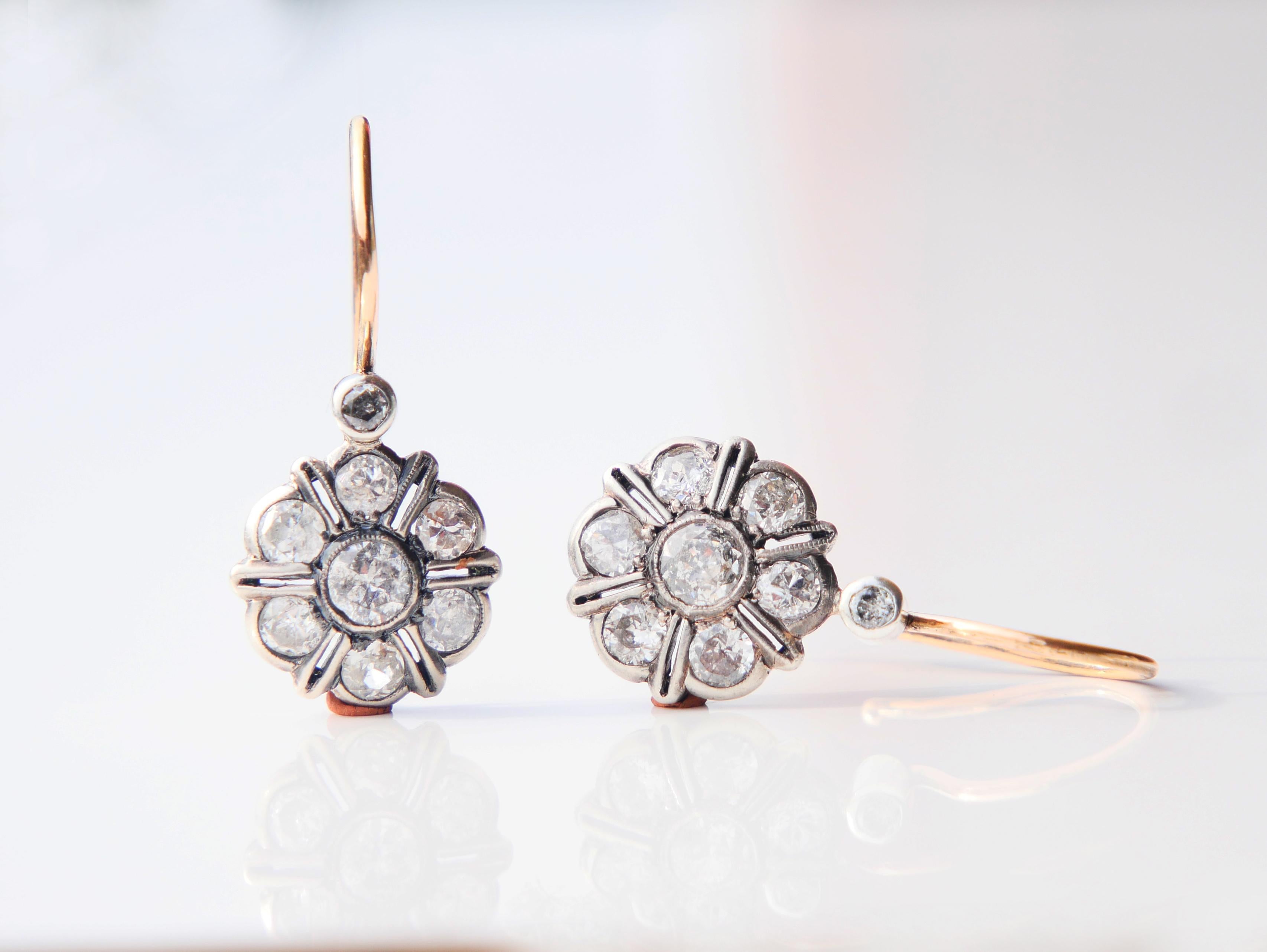 Donna Orecchini antichi 2,3 ctw di diamanti in oro massiccio 14K / 3,21 gr in vendita
