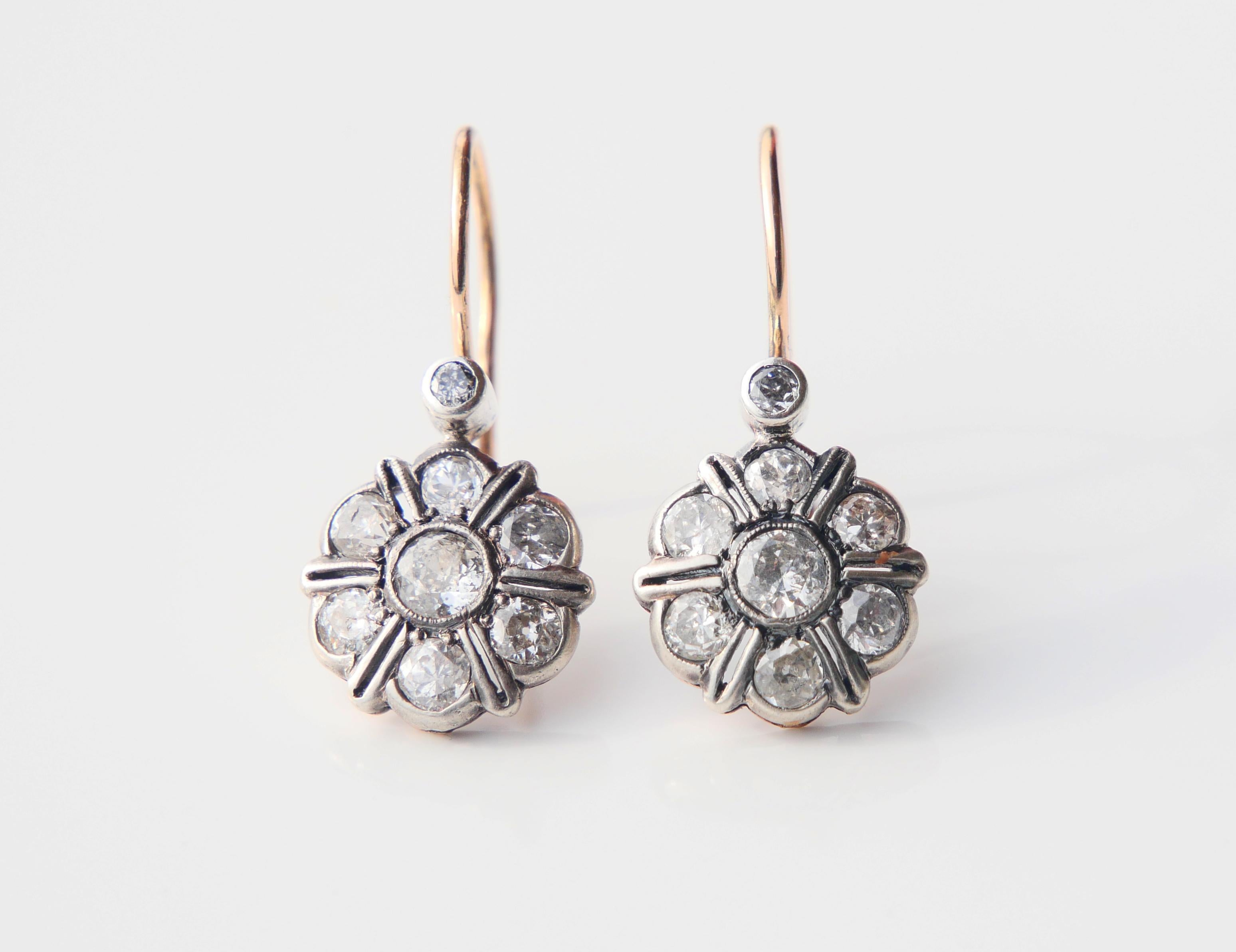Orecchini antichi 2,3 ctw di diamanti in oro massiccio 14K / 3,21 gr in vendita 2