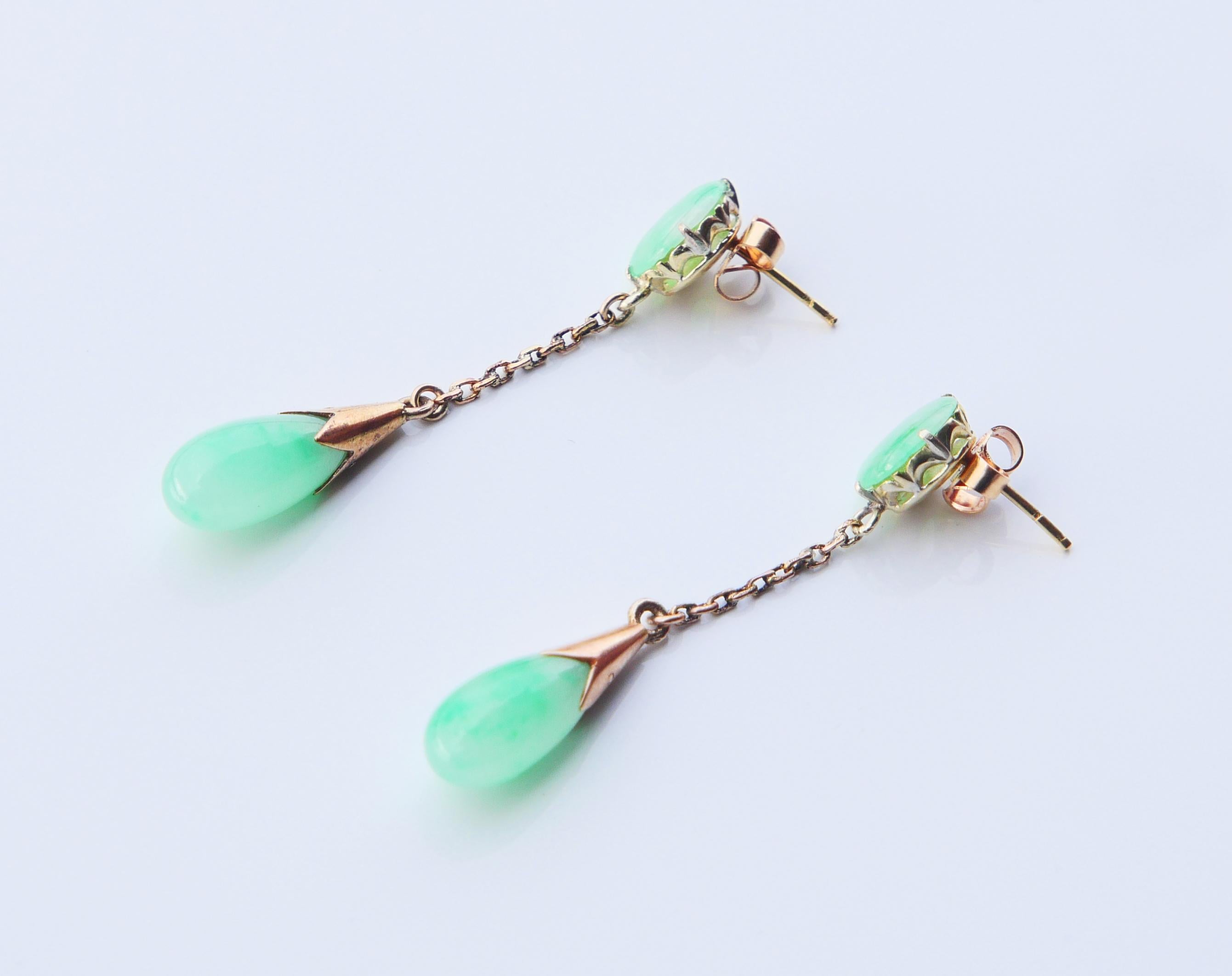 Antique Earrings 8ct natural Jade solid 14K Gold / 4.9 gr For Sale 2