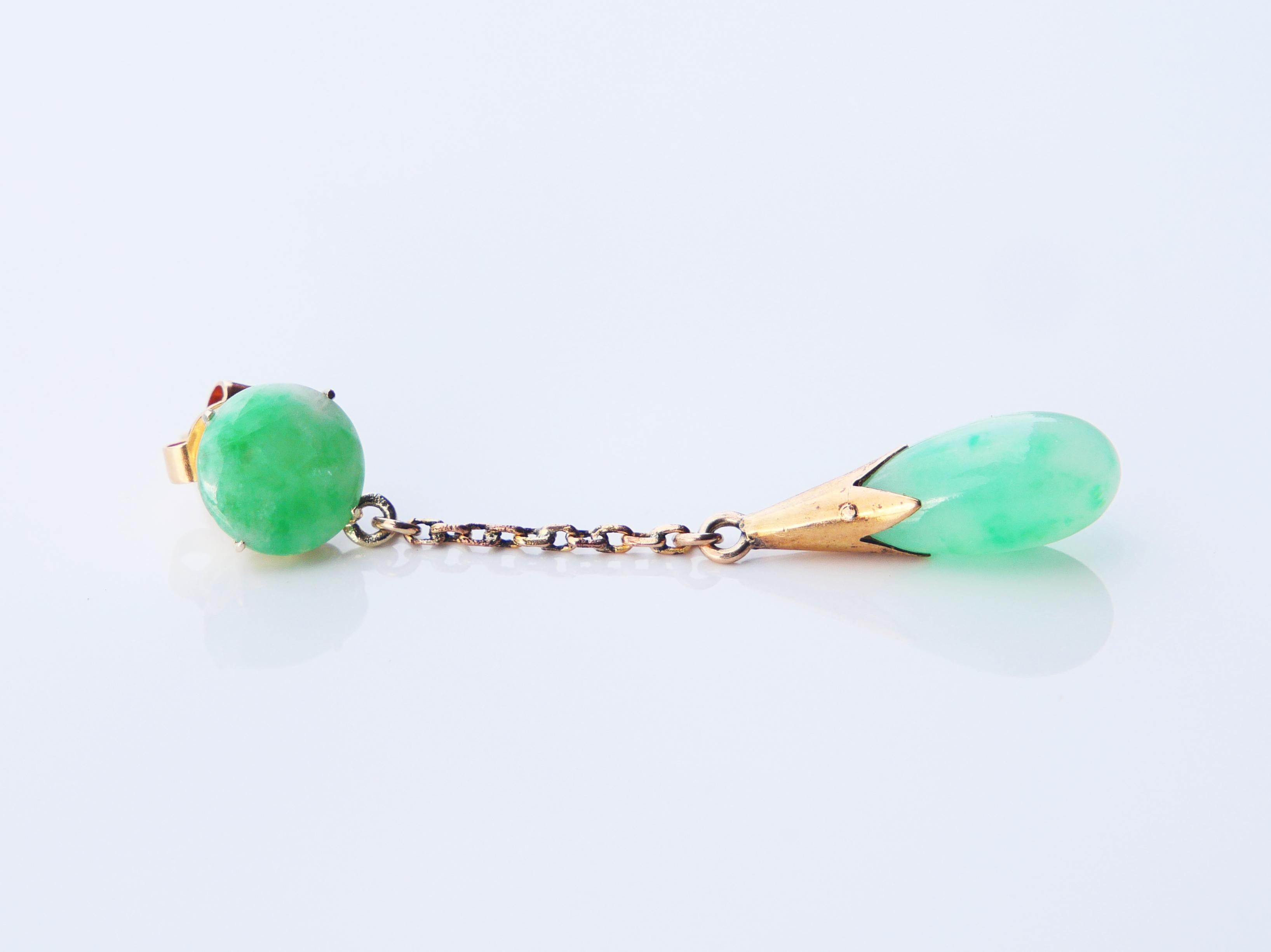 Antique Earrings 8ct natural Jade solid 14K Gold / 4.9 gr For Sale 3