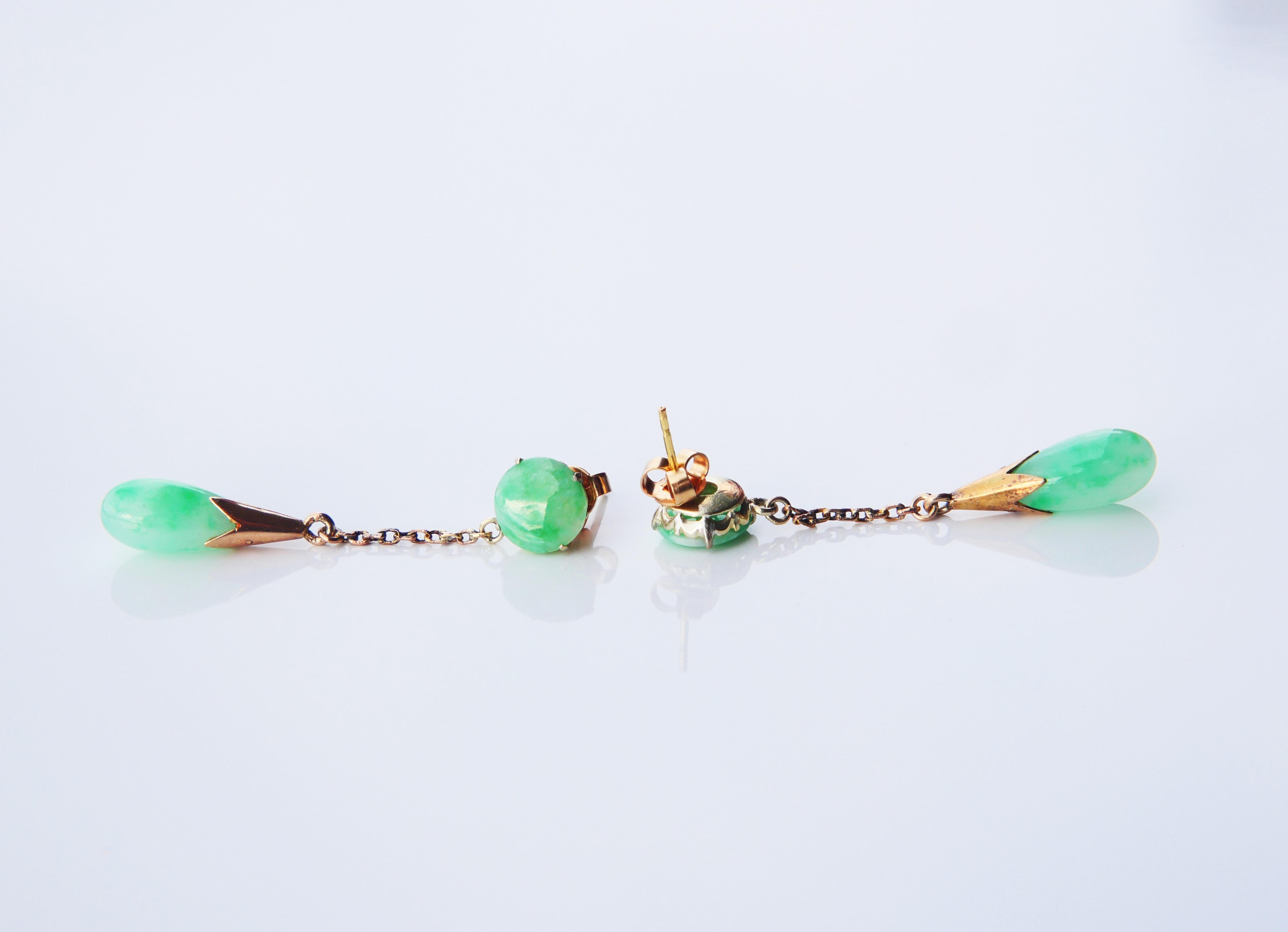 Antique Earrings 8ct natural Jade solid 14K Gold / 4.9 gr For Sale 4