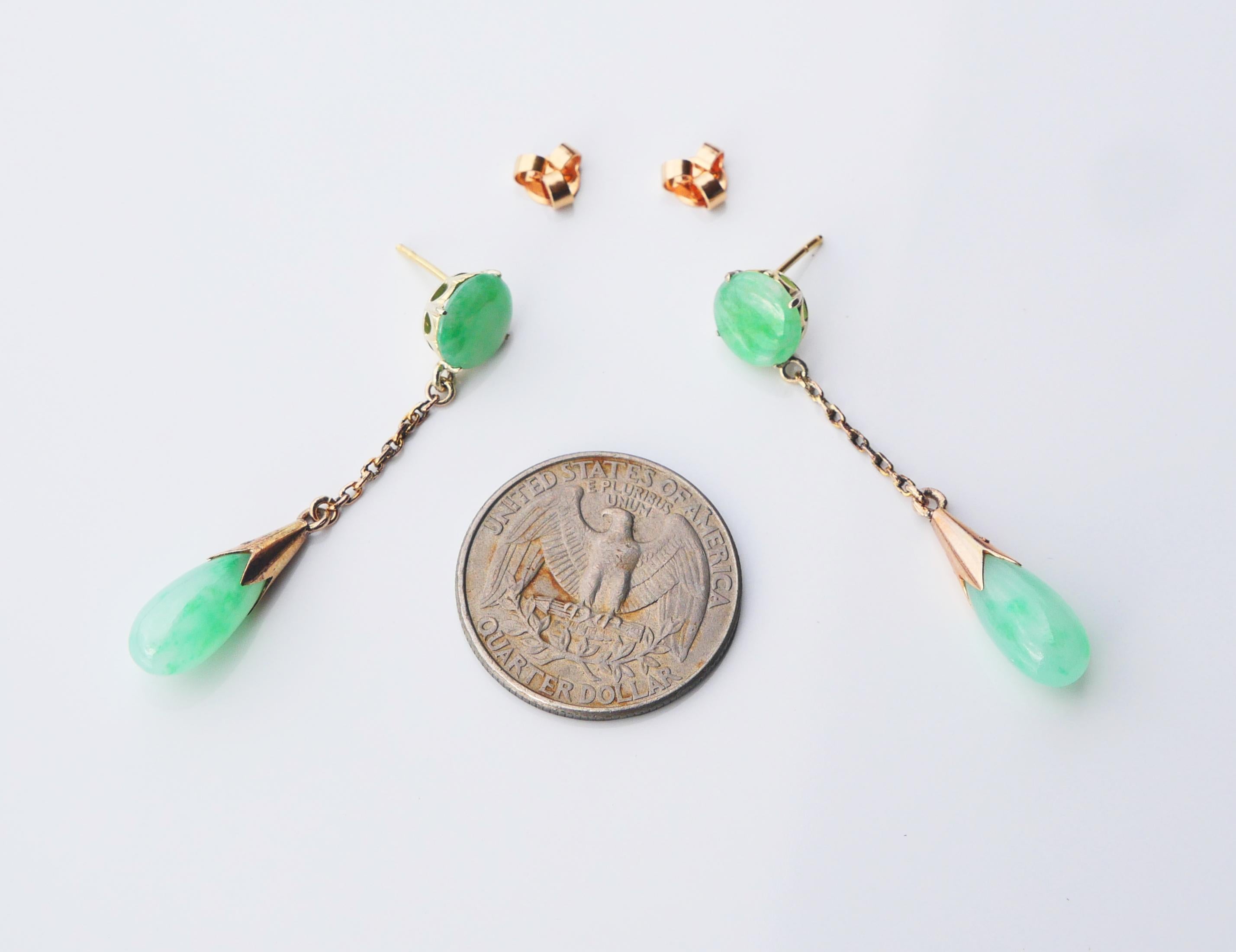Antique Earrings 8ct natural Jade solid 14K Gold / 4.9 gr For Sale 5