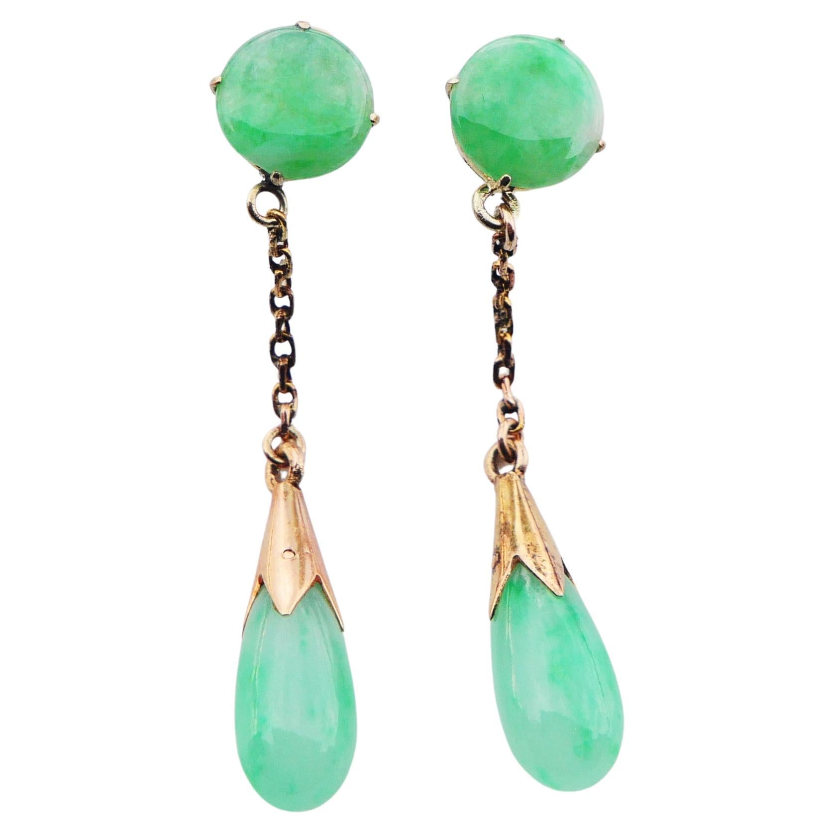 Antique Earrings 8ct natural Jade solid 14K Gold / 4.9 gr