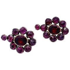 Antique Almandine Garnet Flower Gold Earrings France