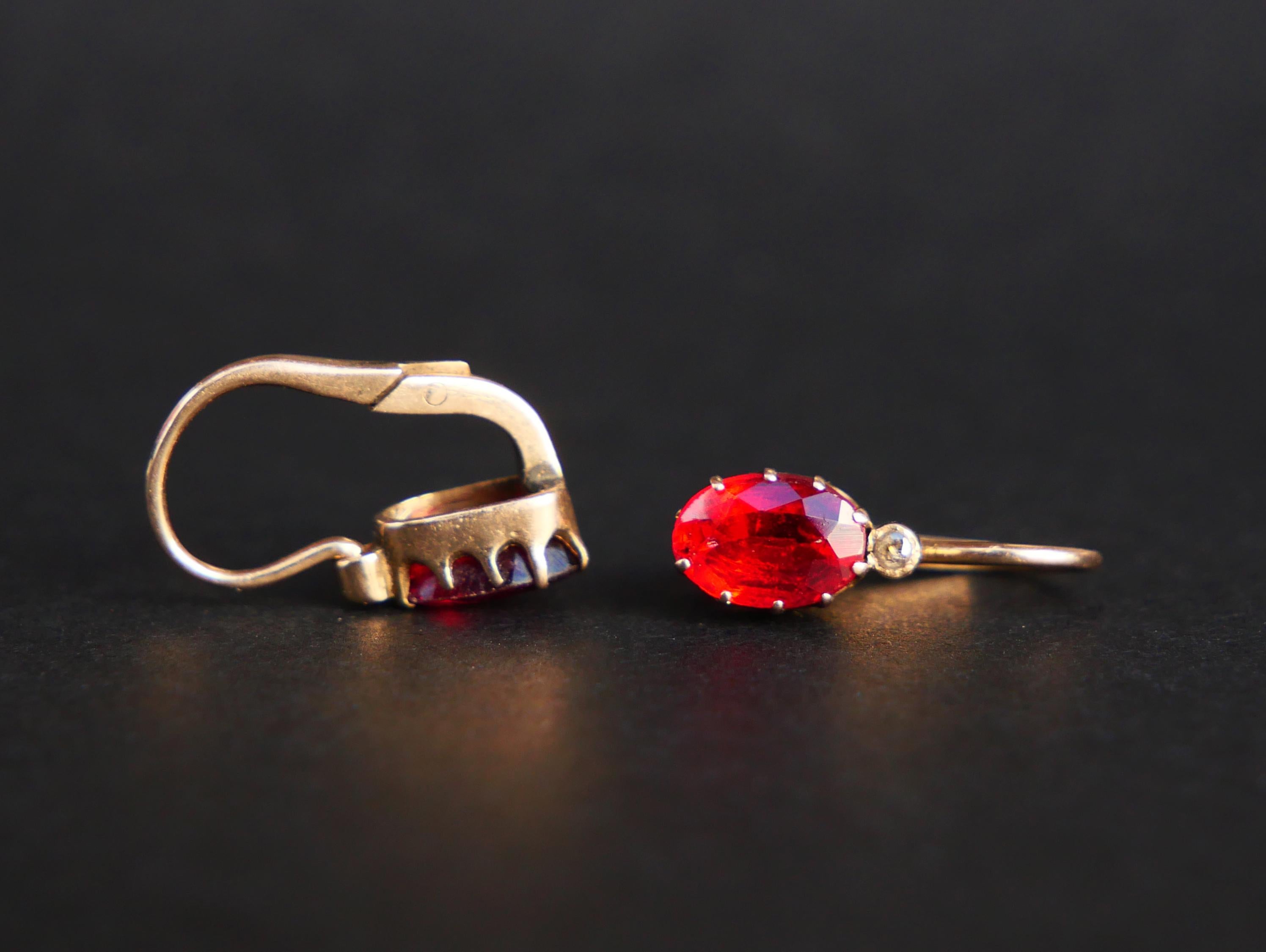 Antique Earrings Garnets Diamonds solid 14K Gold / 1.8 gr For Sale 4