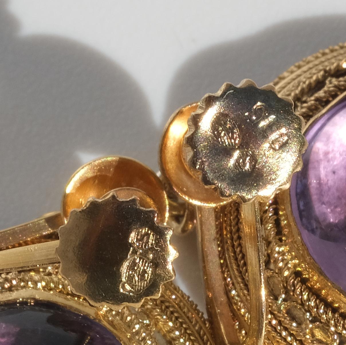 Antike Ohrringe. Vergoldetes Silber und Amethyste. Damen im Angebot