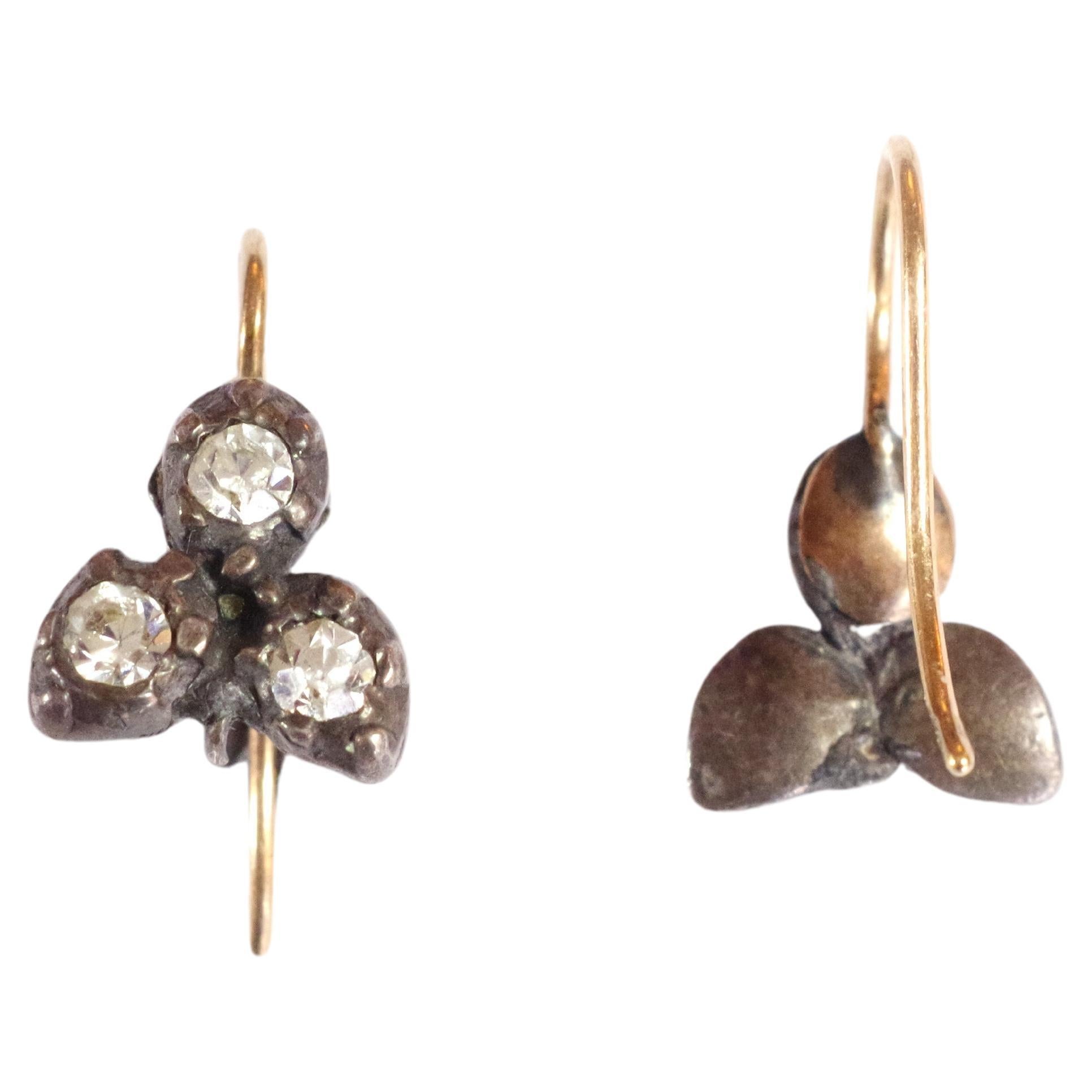 Antique Earrings Leaves, Leaves Earrings Silver and Gold, Antique Paste Earrings