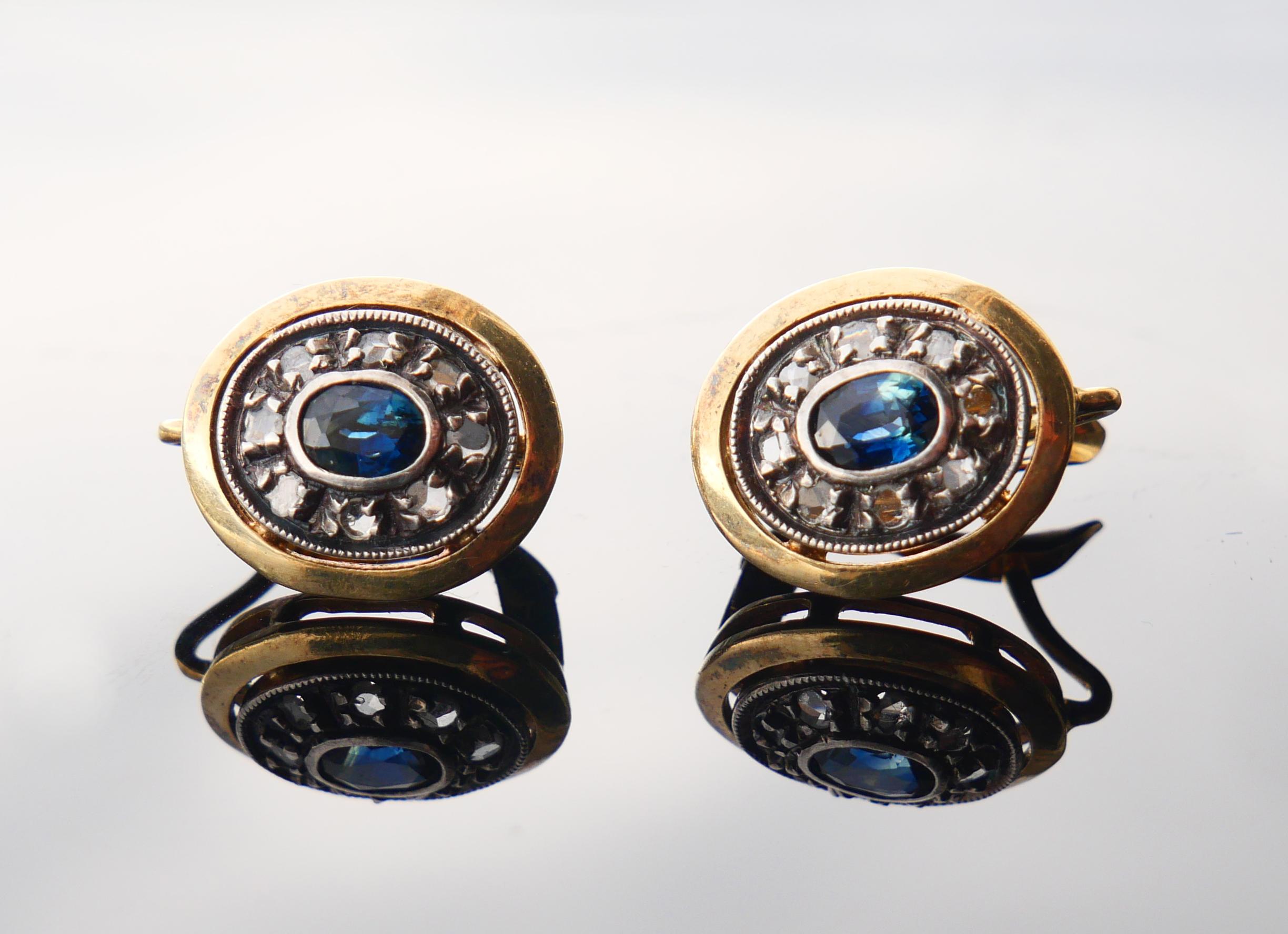 Antike Ohrringe natürliche 0,7ct Saphire Diamanten massiv 18K Gold Silber / 4,6 gr im Angebot 6