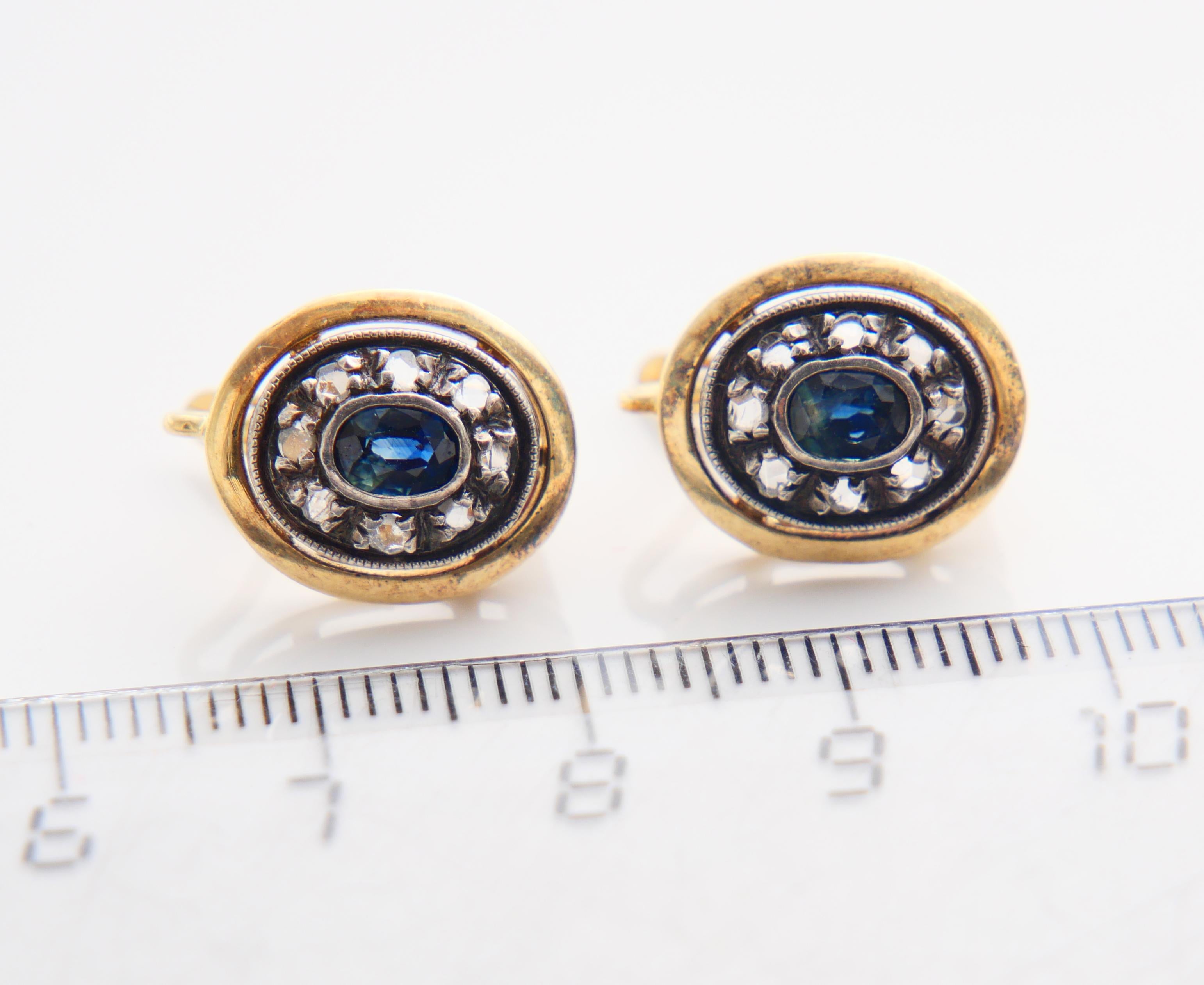 Antike Ohrringe natürliche 0,7ct Saphire Diamanten massiv 18K Gold Silber / 4,6 gr im Angebot 7