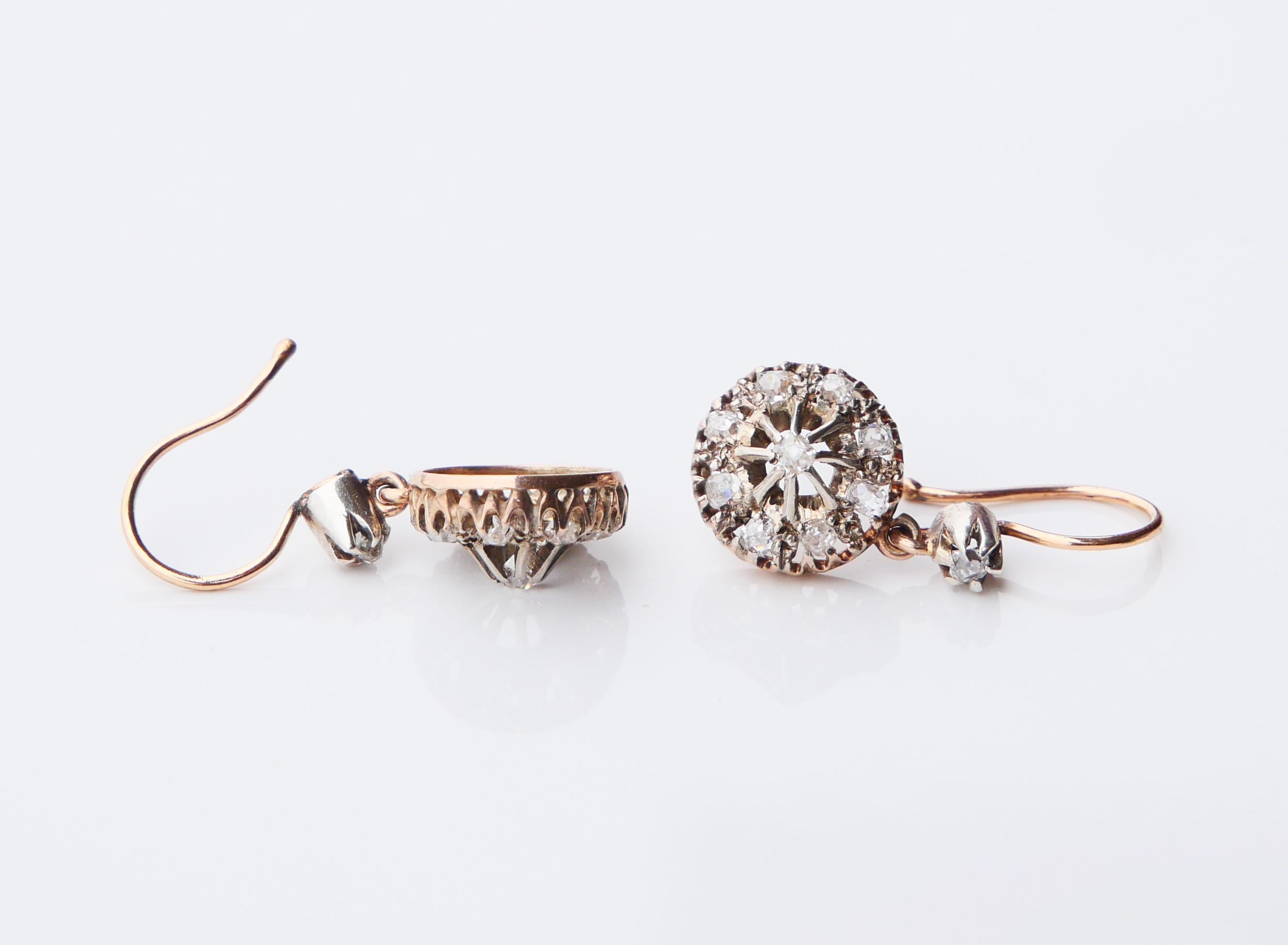 Antique Earrings natural 1.2 ctw Diamonds solid 14K Gold / 4.75 gr For Sale 5