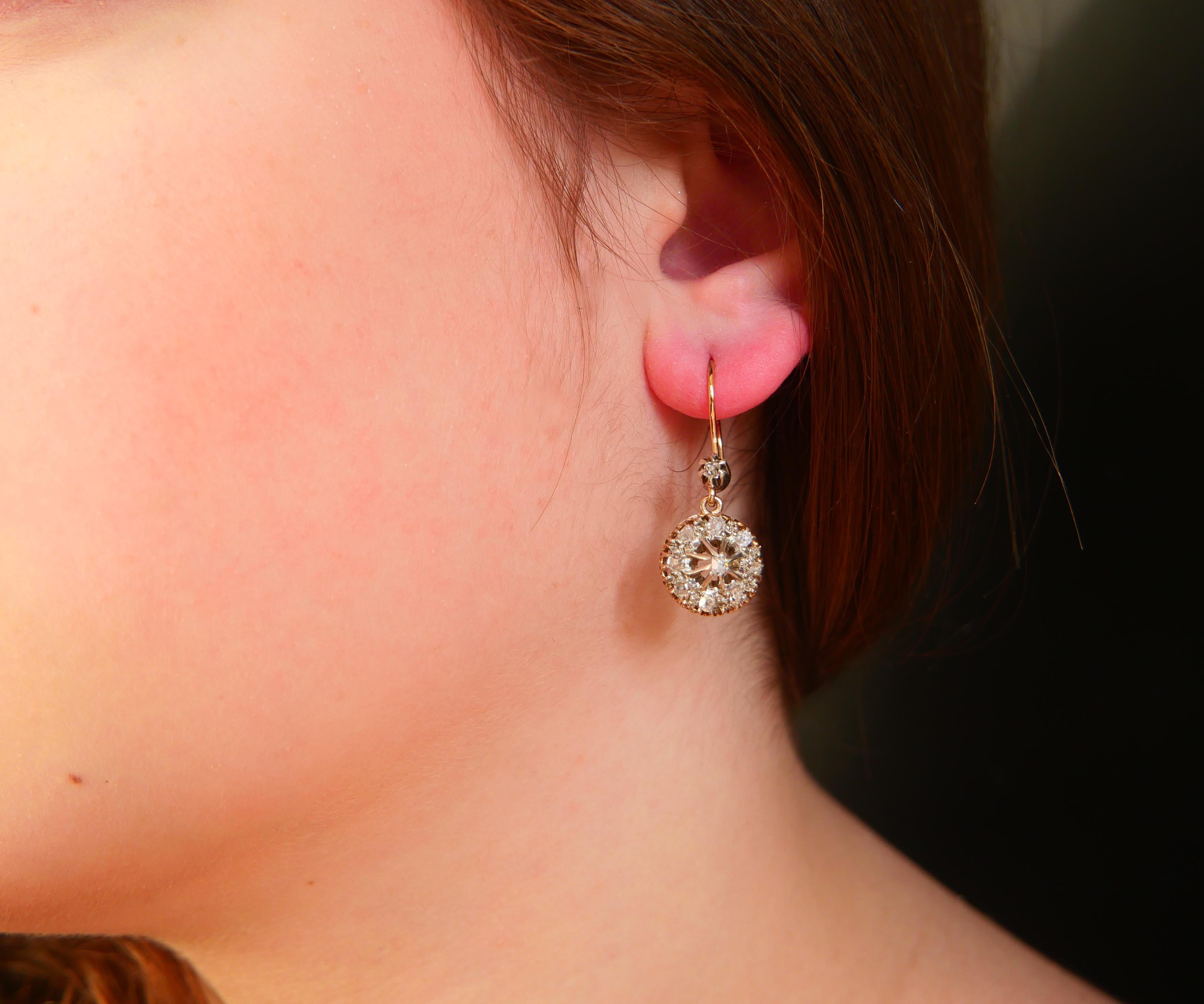 Art Deco Antique Earrings natural 1.2 ctw Diamonds solid 14K Gold / 4.75 gr For Sale