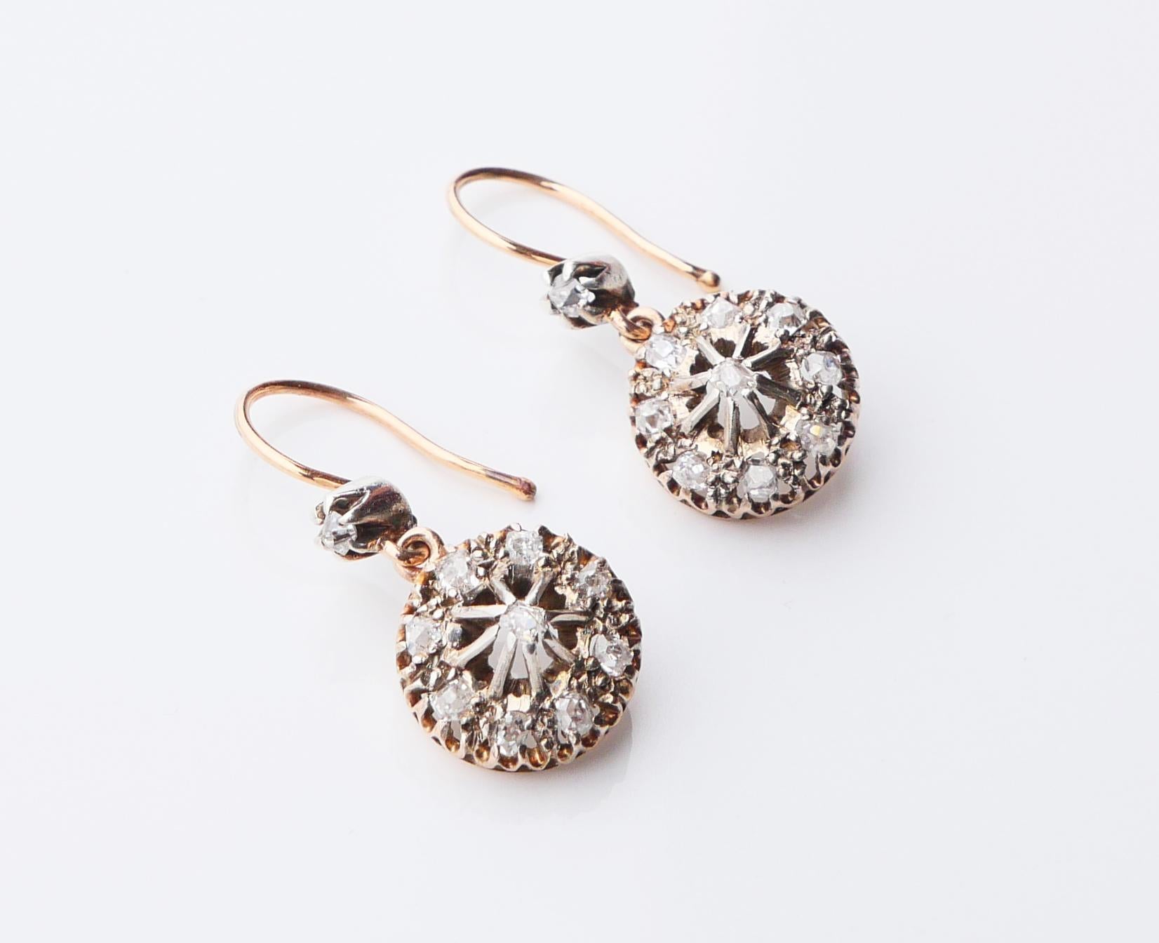 Antique Earrings natural 1.2 ctw Diamonds solid 14K Gold / 4.75 gr For Sale 1