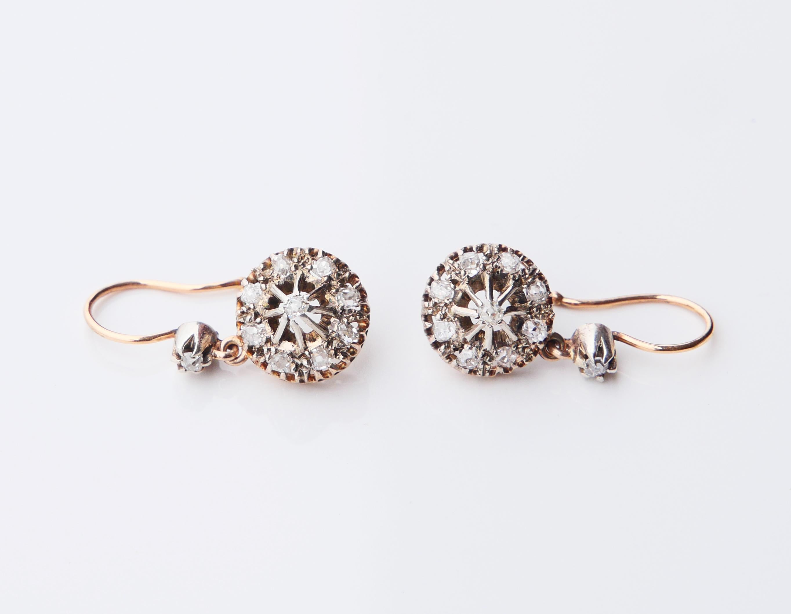 Antique Earrings natural 1.2 ctw Diamonds solid 14K Gold / 4.75 gr For Sale 3