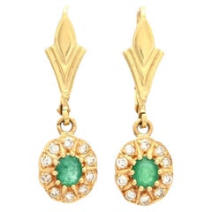 Antiquités Boucles d'oreilles naturelles 1.4 ctw Emeraude 0.6ctw Daimonds or massif 18K / 4.2 gr