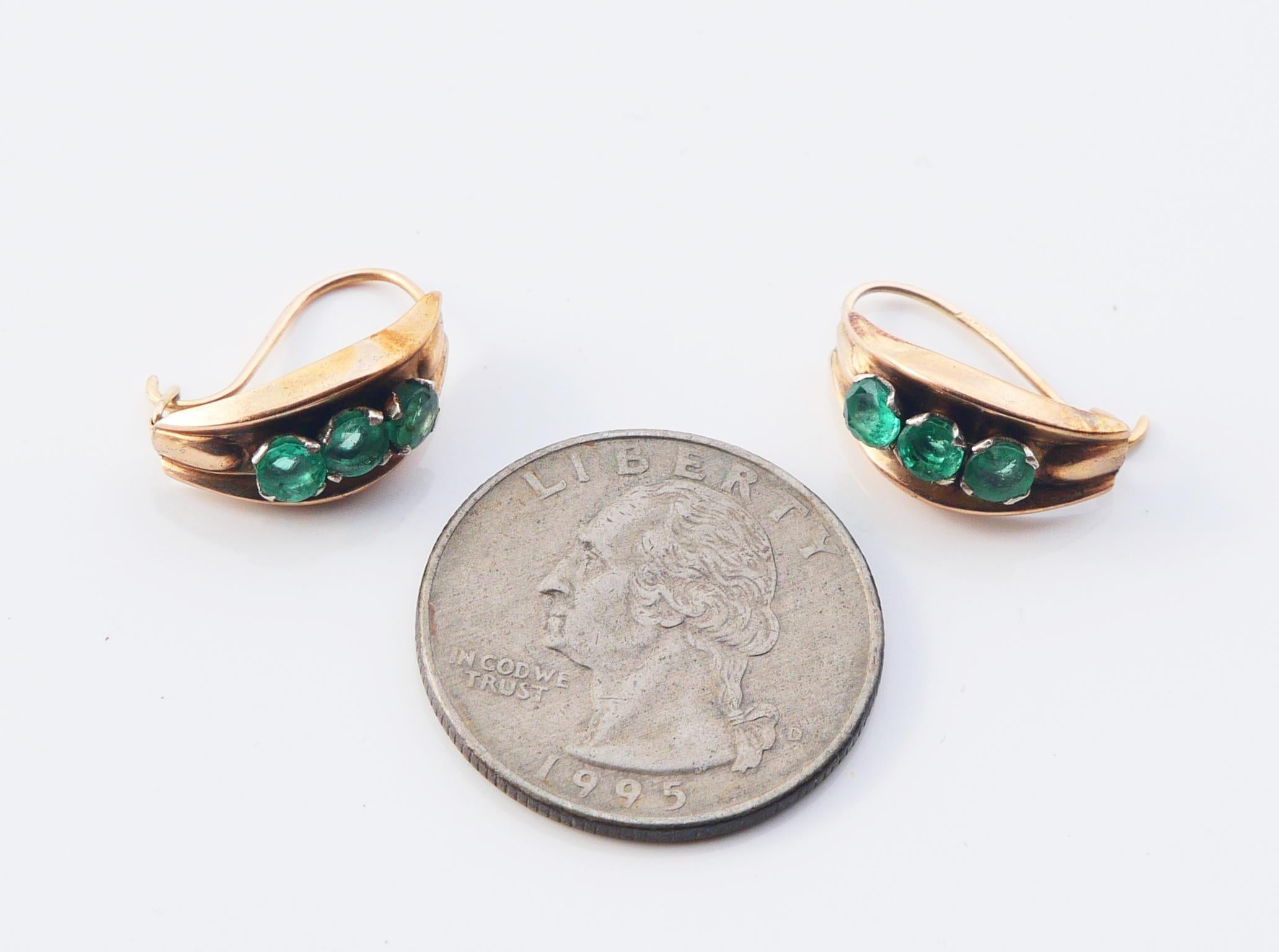 Boucles d'oreilles Nature 1.5ctw Emeraudes massif 14K or jaune blanc / 1.94 gr en vente 5