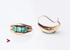 Antique Earrings natural 1.5ctw Emeralds solid 14K Yellow White Gold / 1.94 gr