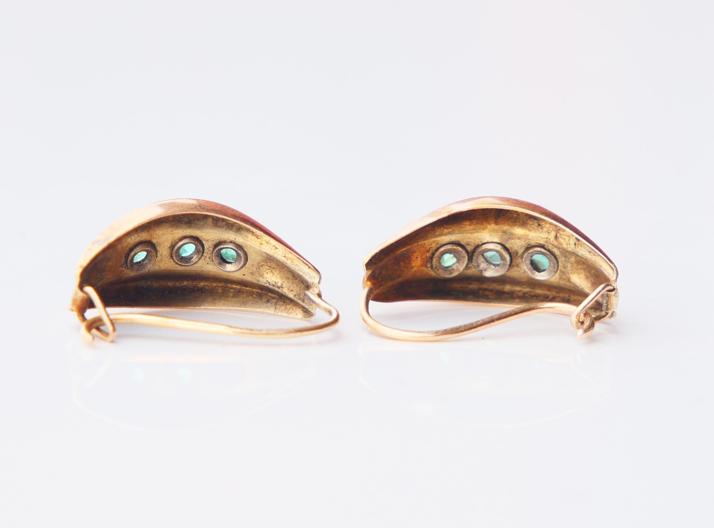 Boucles d'oreilles Nature 1.5ctw Emeraudes massif 14K or jaune blanc / 1.94 gr Pour femmes en vente