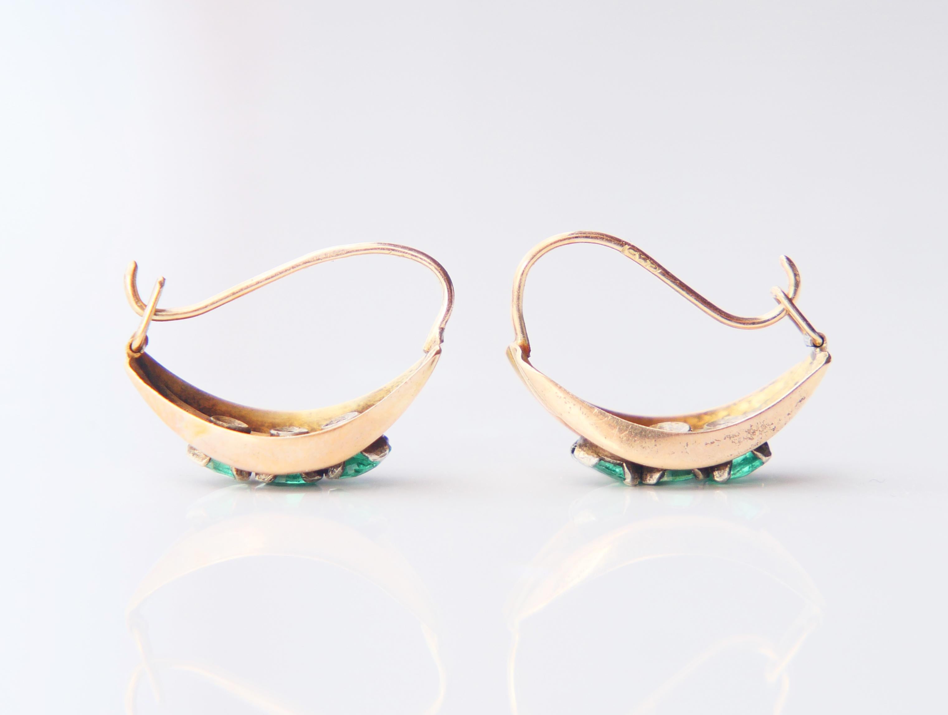 Boucles d'oreilles Nature 1.5ctw Emeraudes massif 14K or jaune blanc / 1.94 gr en vente 1