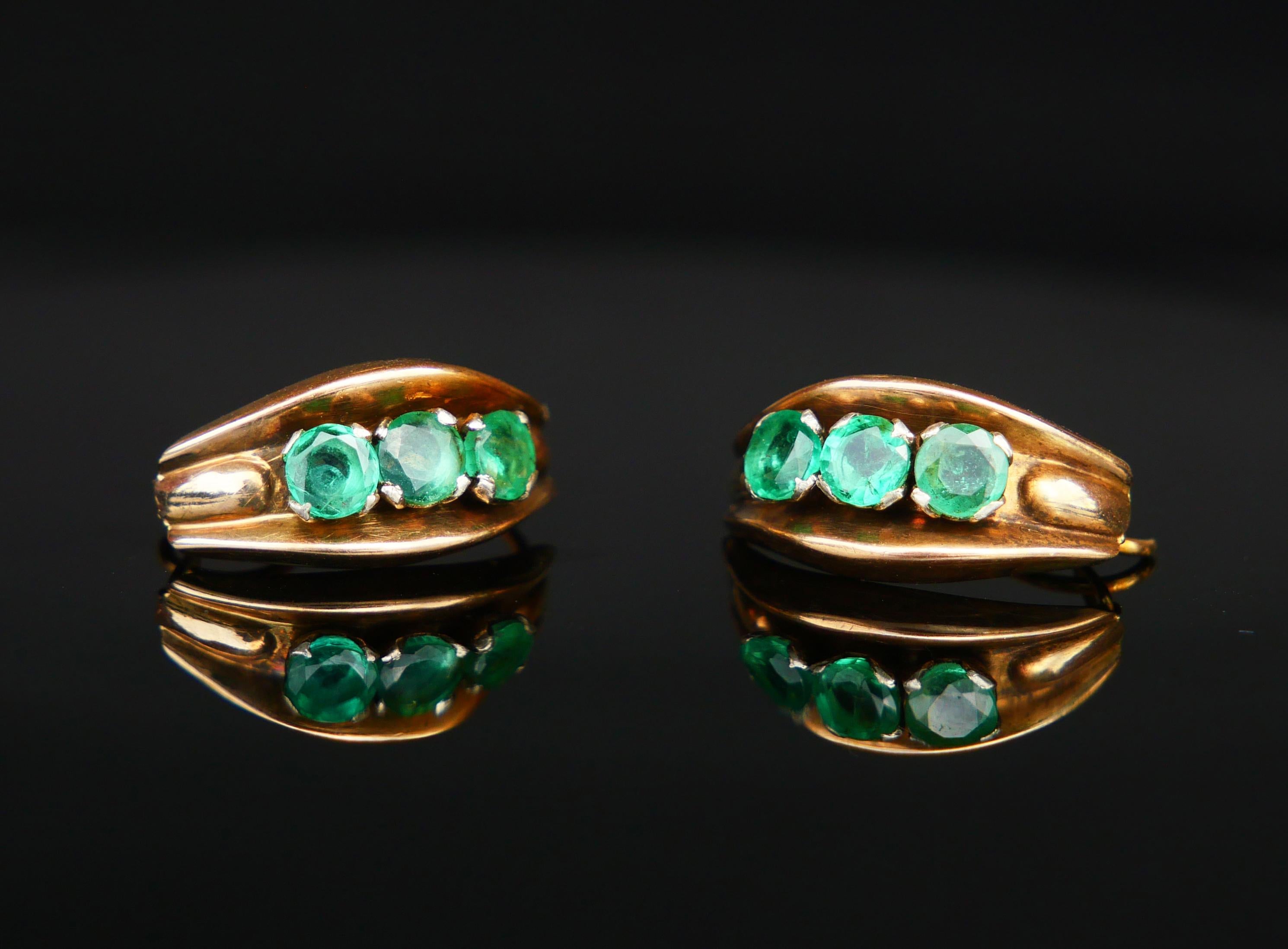 Boucles d'oreilles Nature 1.5ctw Emeraudes massif 14K or jaune blanc / 1.94 gr en vente 2