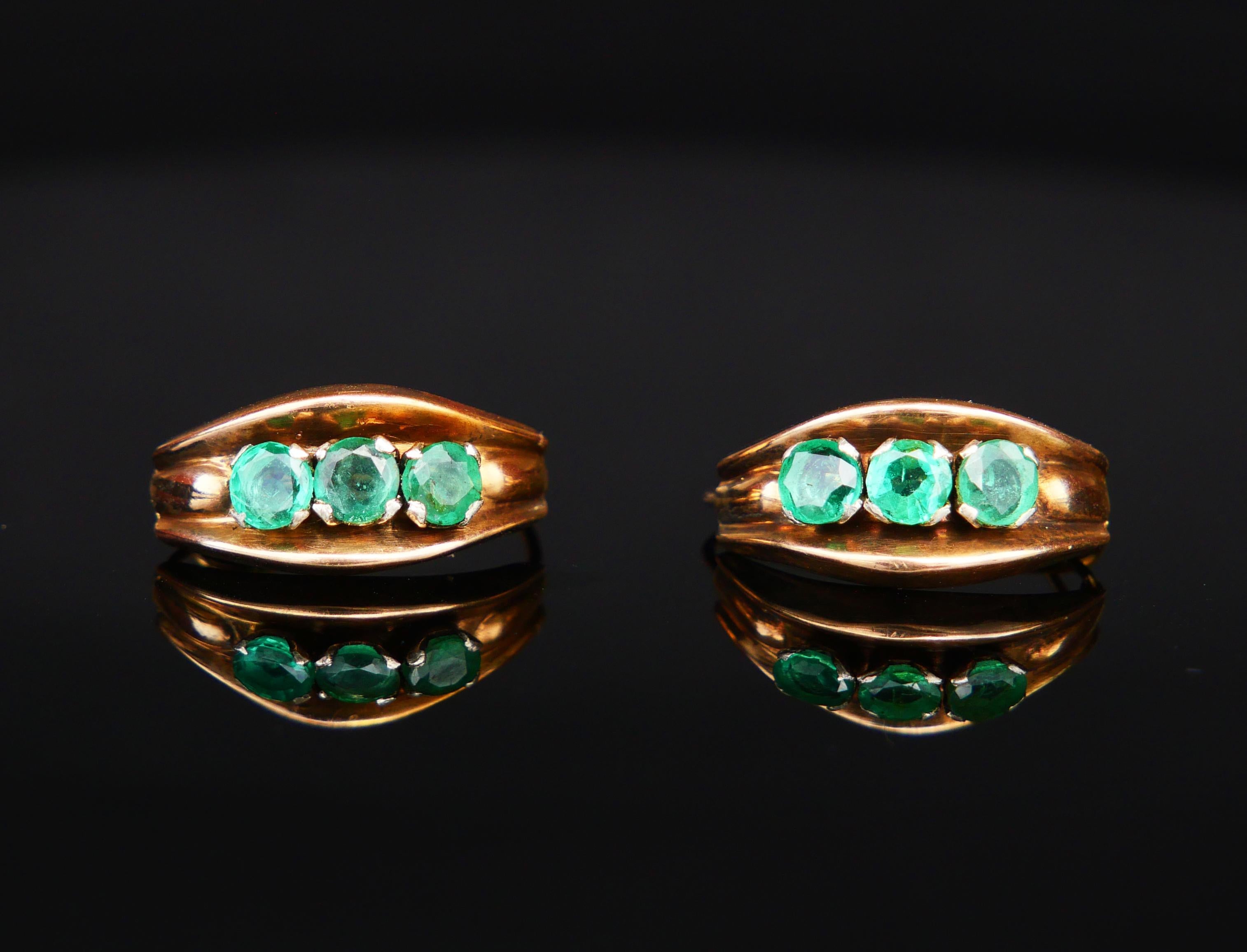 Boucles d'oreilles Nature 1.5ctw Emeraudes massif 14K or jaune blanc / 1.94 gr en vente 3