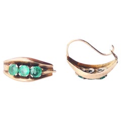 Boucles d'oreilles Nature 1.5ctw Emeraudes massif 14K or jaune blanc / 1.94 gr
