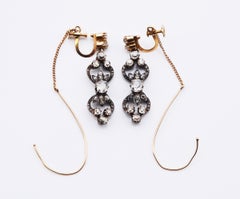 Antique  Earrings natural 3.35 ctw Diamonds solid 18K Gold Silver / 8.7g