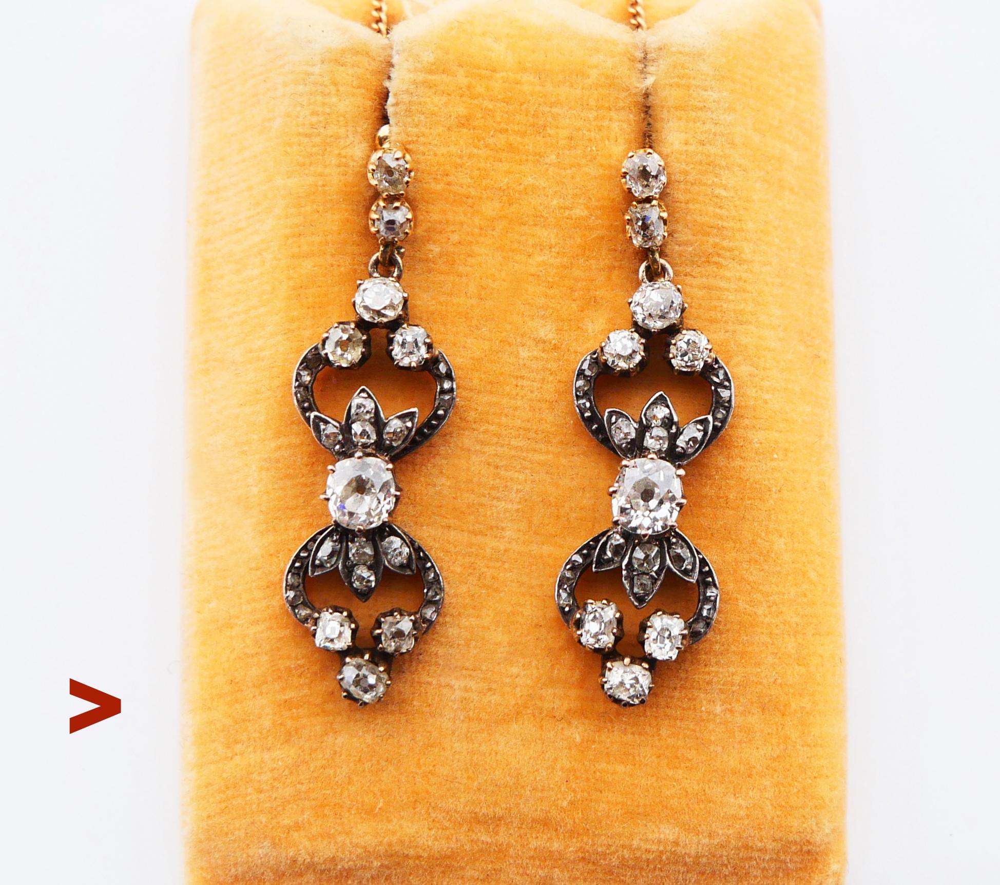 Arts and Crafts Antico  Orecchini con diamanti naturali da 3,35 carati in oro massiccio A. Silver / 8,7g in vendita