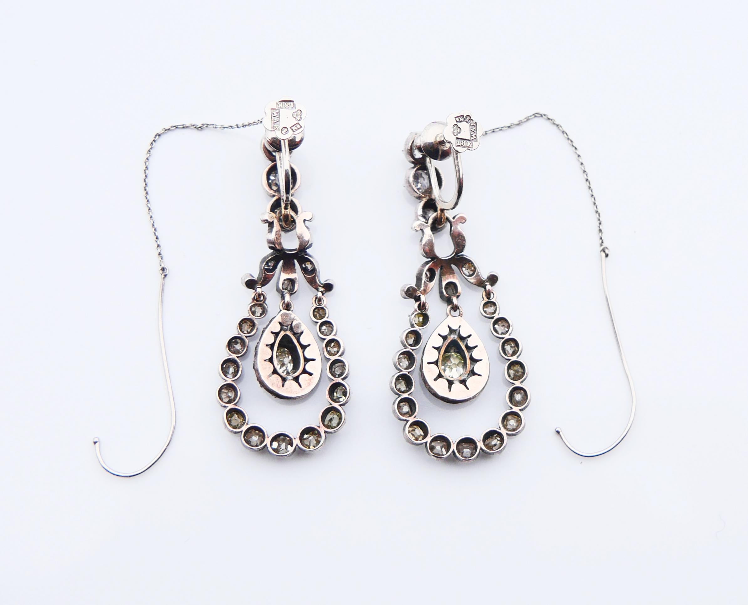 Antique Earrings natural 4.3 ctw Green Diamonds solid 18K Gold Silver / 10 gr For Sale 5