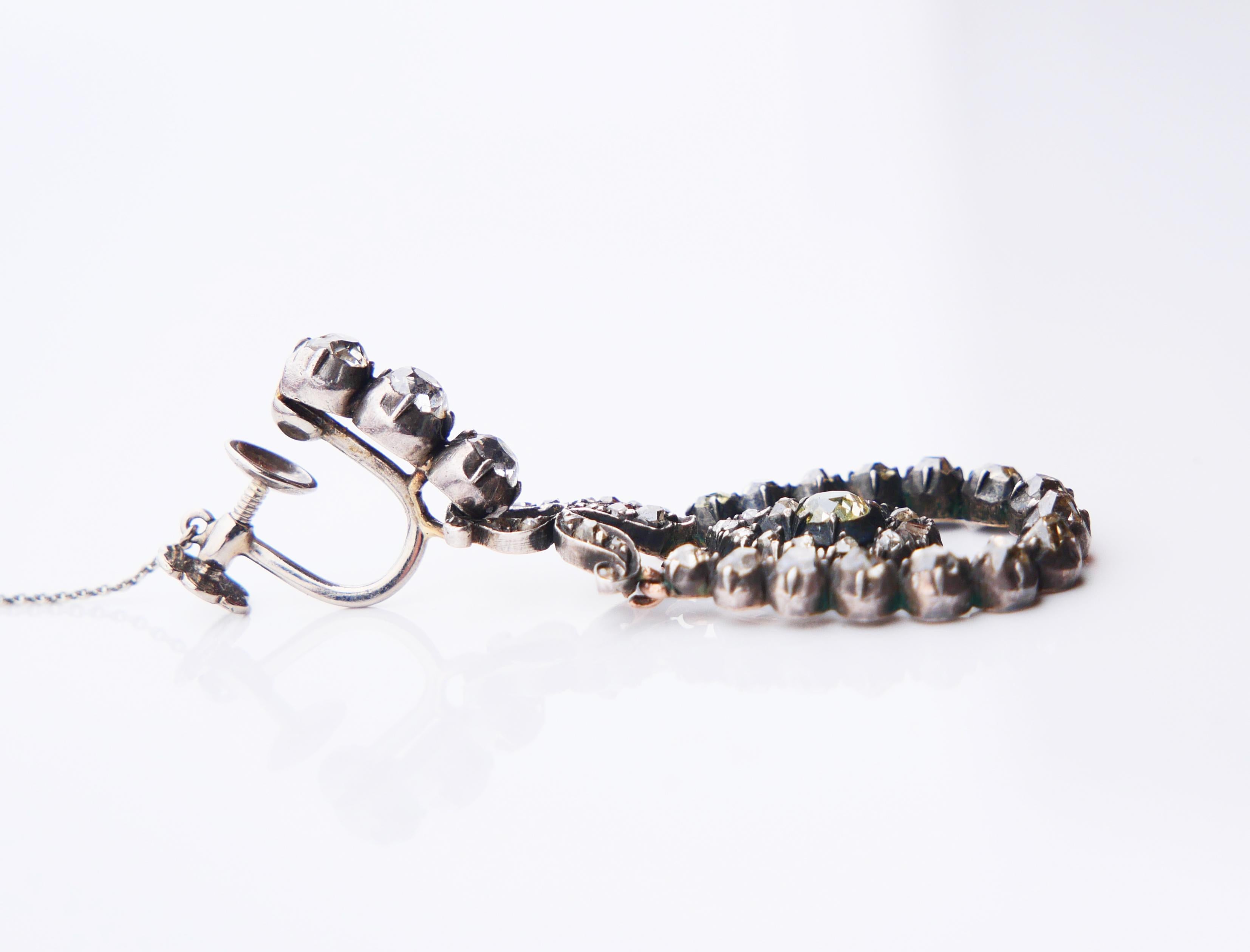 Antique Earrings natural 4.3 ctw Green Diamonds solid 18K Gold Silver / 10 gr For Sale 7