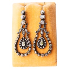 Antique Earrings natural 4.3 ctw Green Diamonds solid 18K Gold Silver / 10 gr