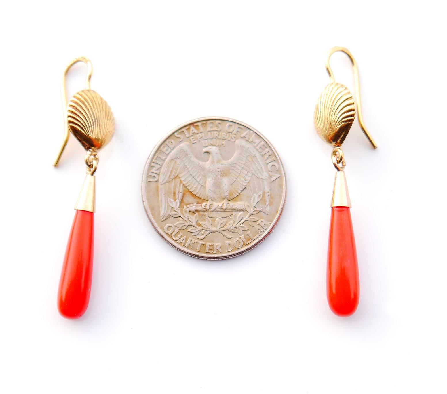 Antique Earrings natural Red Coral solid 18K Gold / 3.4gr For Sale 5