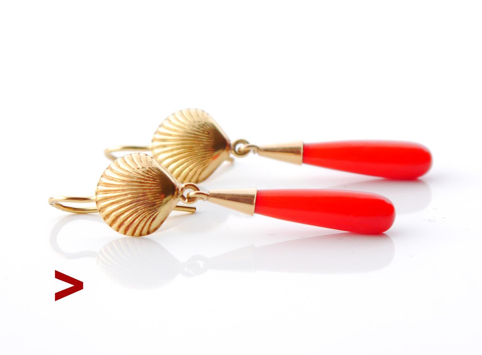 Art Nouveau Antique Earrings natural Red Coral solid 18K Gold / 3.4gr For Sale