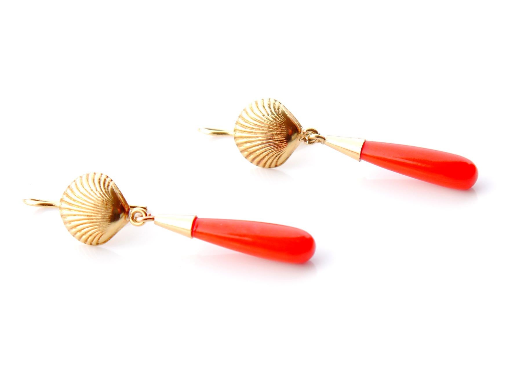 Antique Earrings natural Red Coral solid 18K Gold / 3.4gr For Sale 1